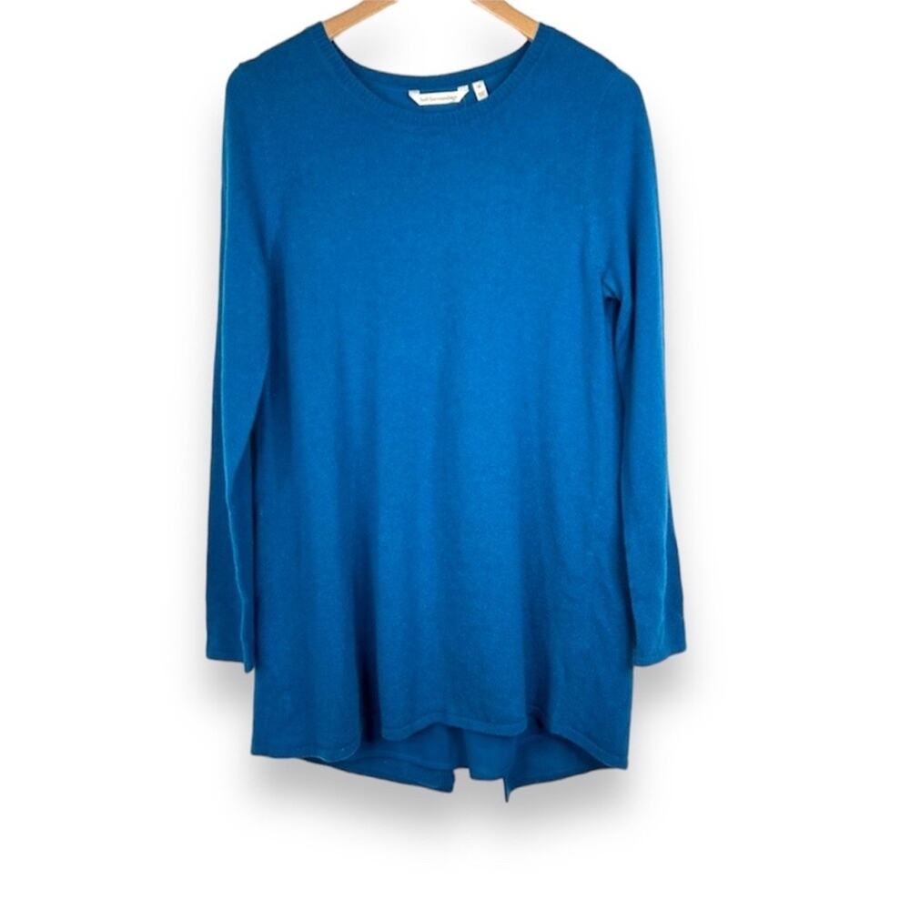 Soft Surroundings Sirena blue rib knit split back pullover tunic sweater M NEW